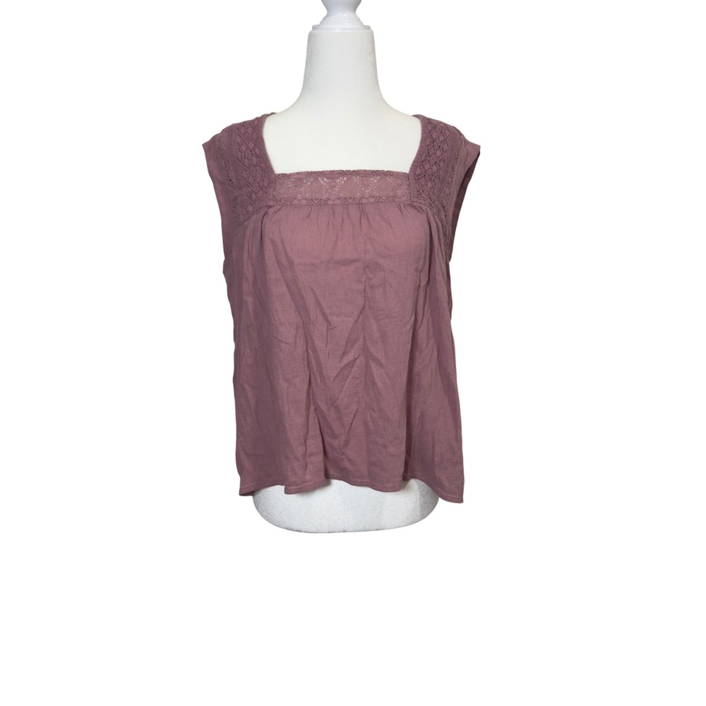 Lucky Brand Mauve Rose Lace Crochet Square Neck Sleeveless Boho Blouse Small